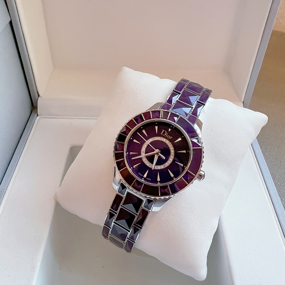 Christian Dior Christal Purple & Diamond Dial Women's Fashion Watch (Authentic)